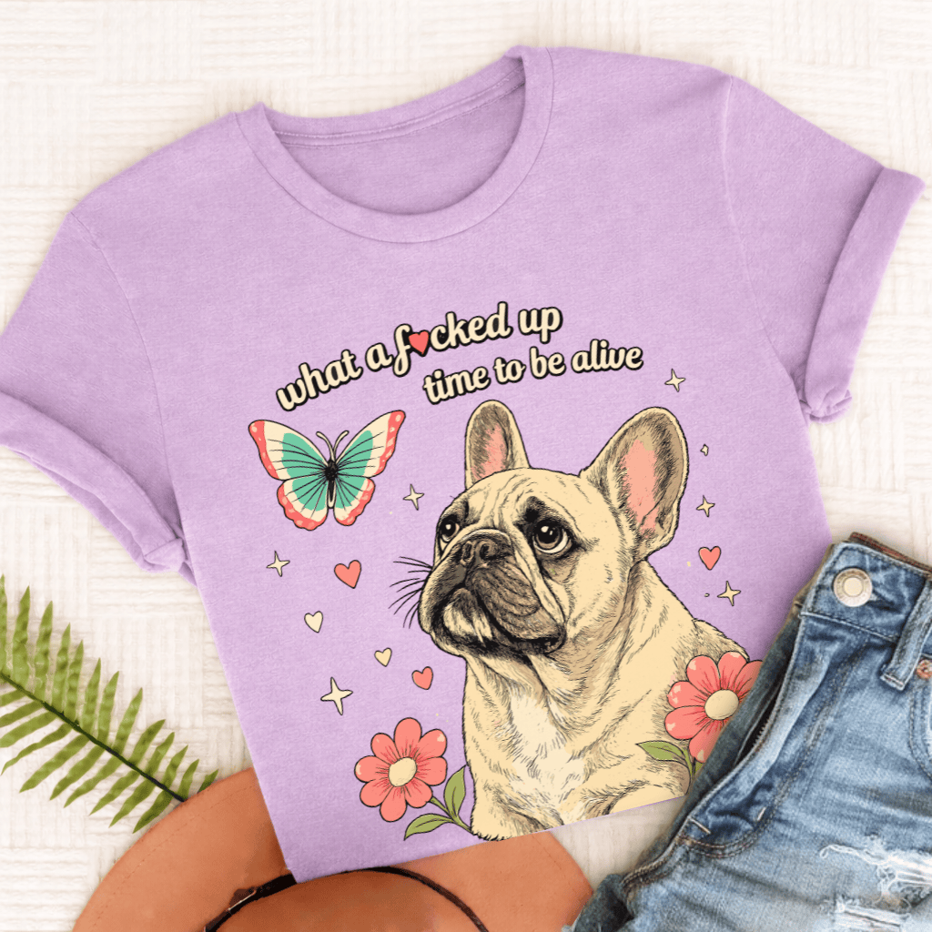 Personalized French Bulldog Crazy Time Unisex TShirt Comfort Colors Orchid