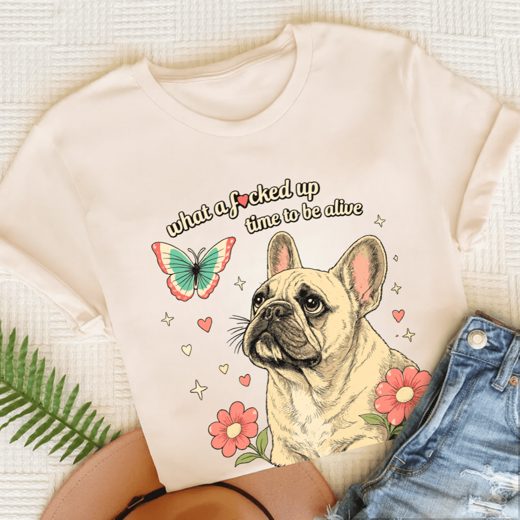 Personalized French Bulldog Crazy Time Unisex TShirt Natural