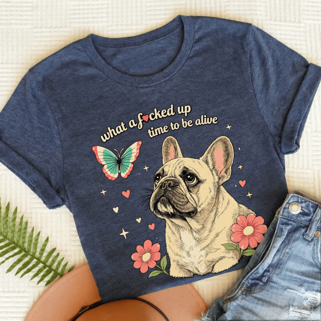 Personalized French Bulldog Crazy Time Unisex TShirt Heather Navy