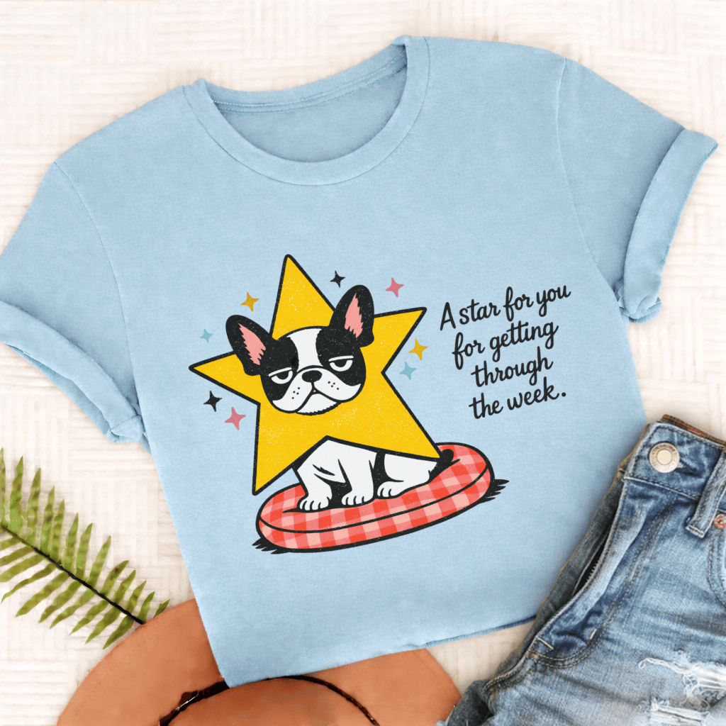 Personalized French Bulldog Star for You Unisex TShirt Comfort Colors Chambray