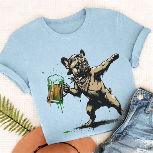 Personalized Frenchie Beer Launch Unisex TShirt Comfort Colors Chambray