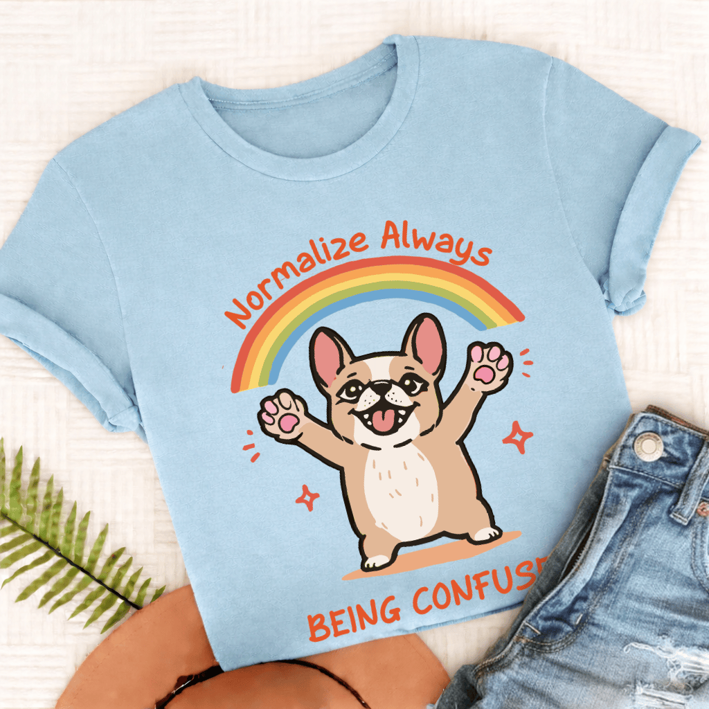Personalized Frenchie Being Confused Unisex TShirt Comfort Colors Chambray