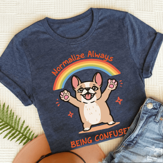 Personalized Frenchie Being Confused Unisex TShirt Heather Navy