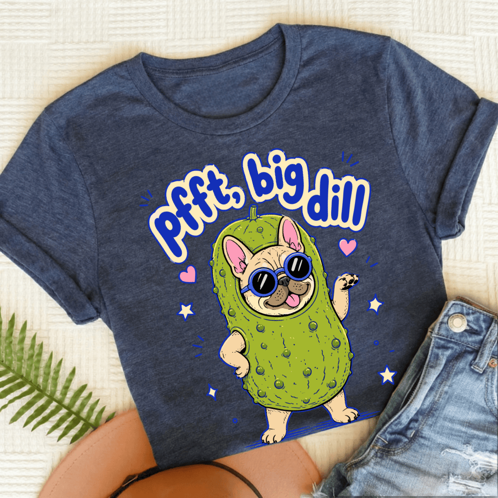 Personalized Frenchie Big Dill Unisex TShirt Heather Navy