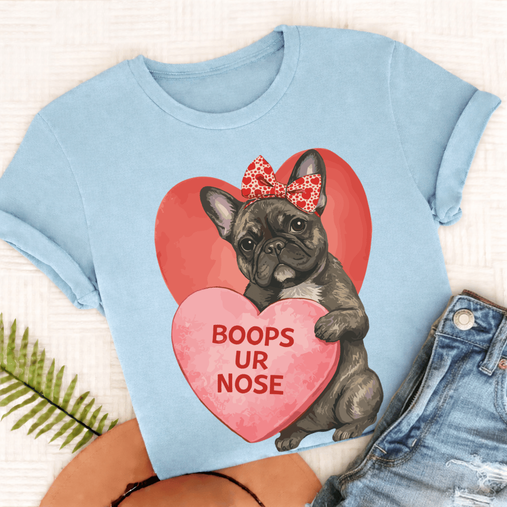 Personalized Frenchie Boops Valentine Unisex Tshirt Comfort Colors Chambray