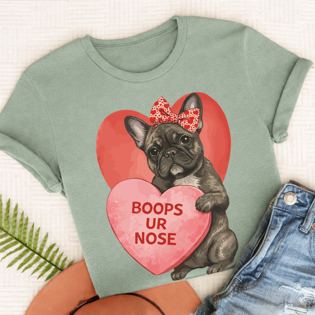Personalized Frenchie Boops Valentine Unisex Tshirt Comfort Colors Bay