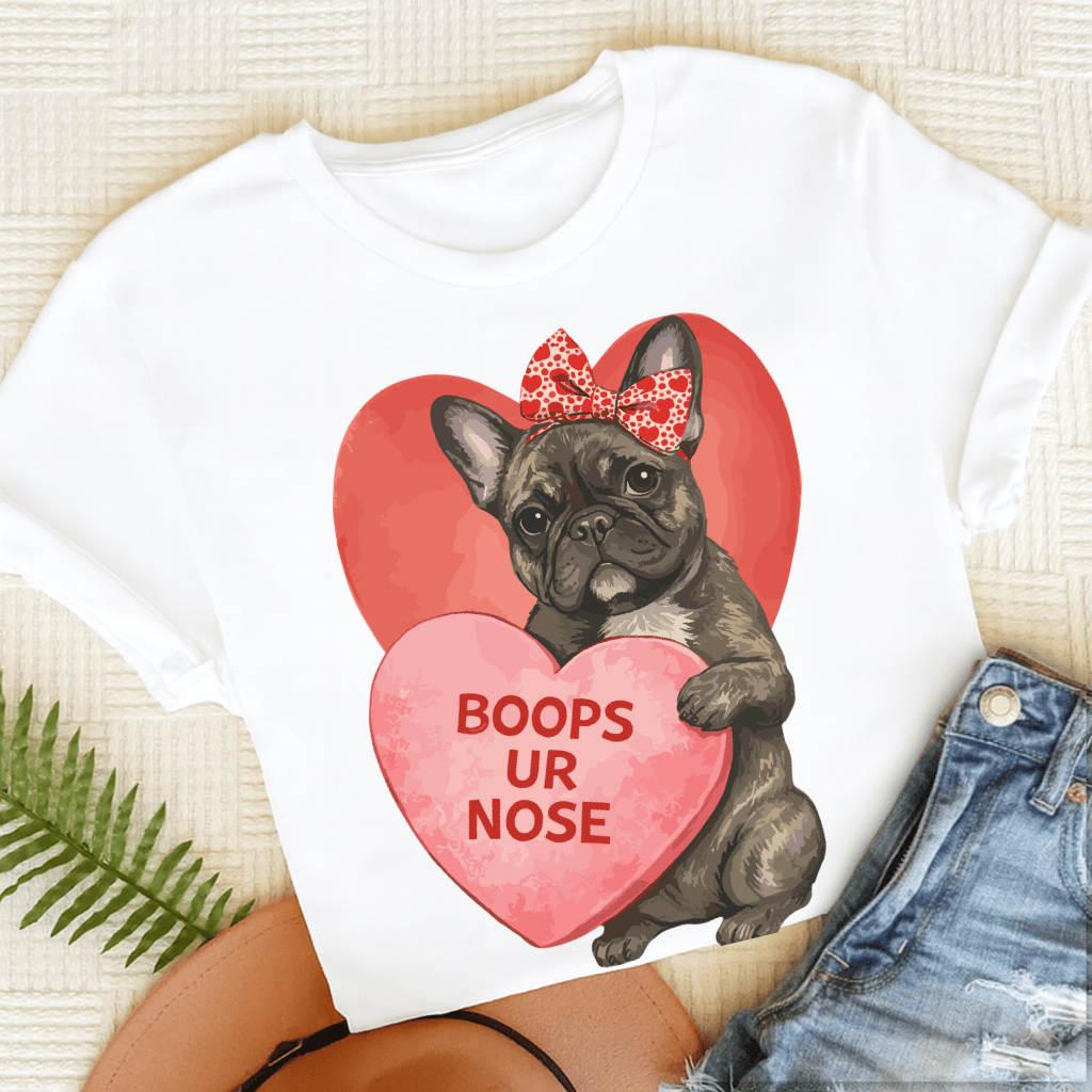 Personalized Frenchie Boops Valentine Unisex Tshirt White