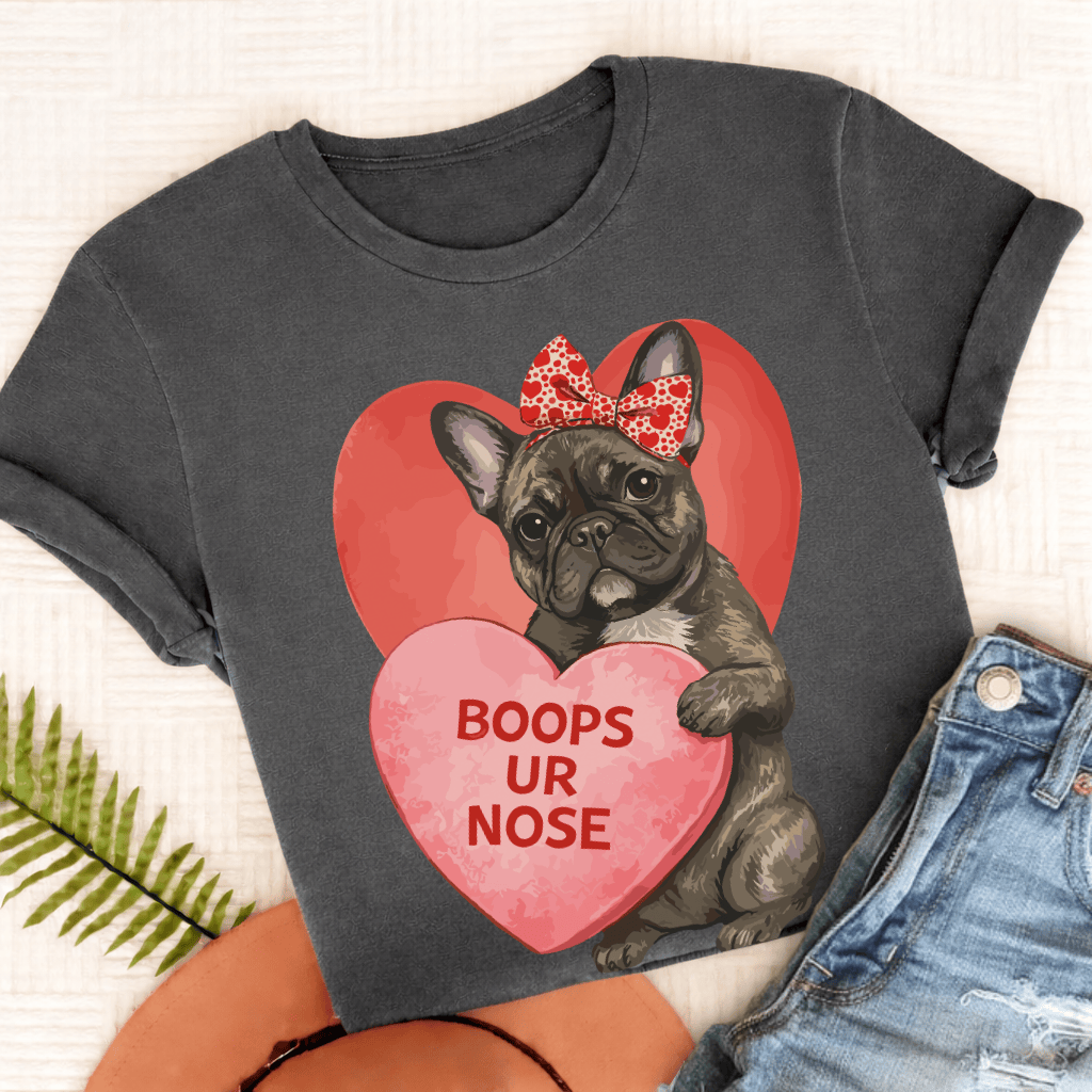 Personalized Frenchie Boops Valentine Unisex Tshirt Comfort Colors Pepper