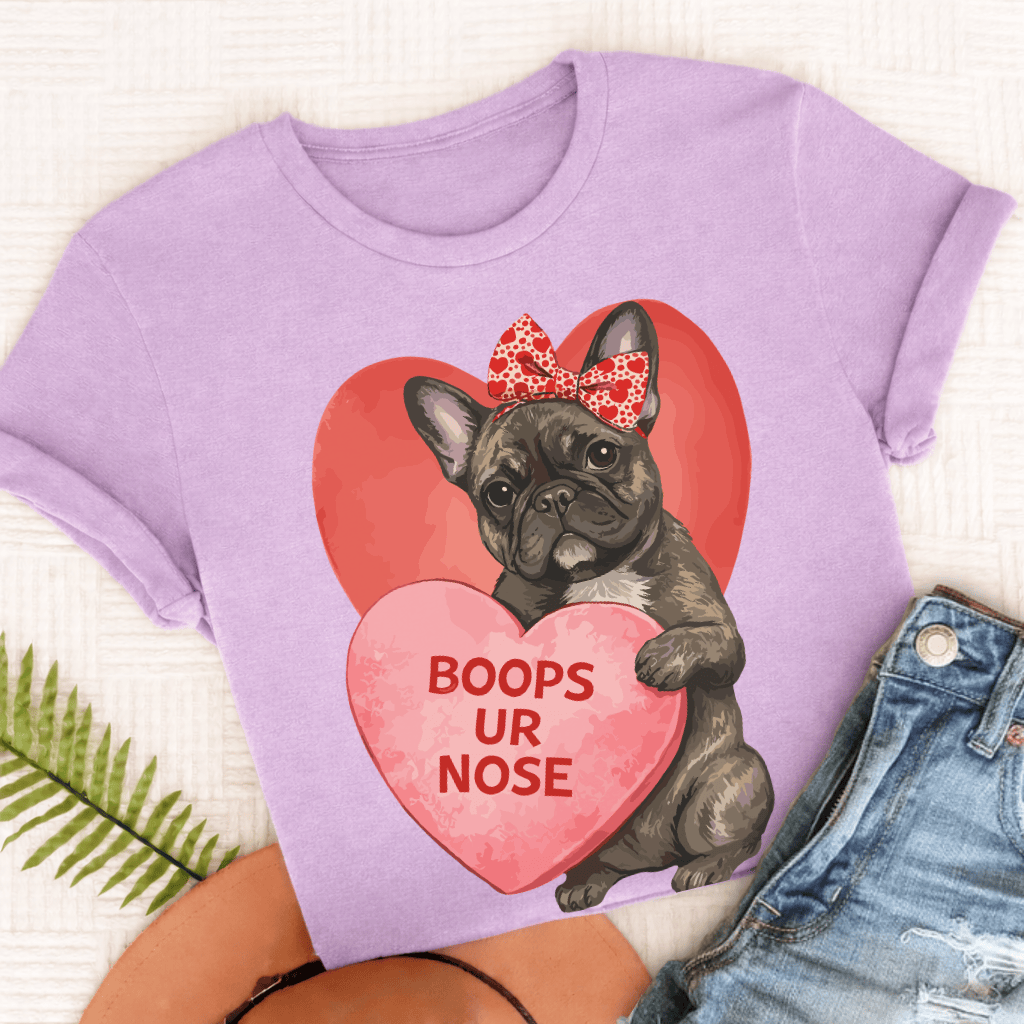 Personalized Frenchie Boops Valentine Unisex Tshirt Comfort Colors Orchid