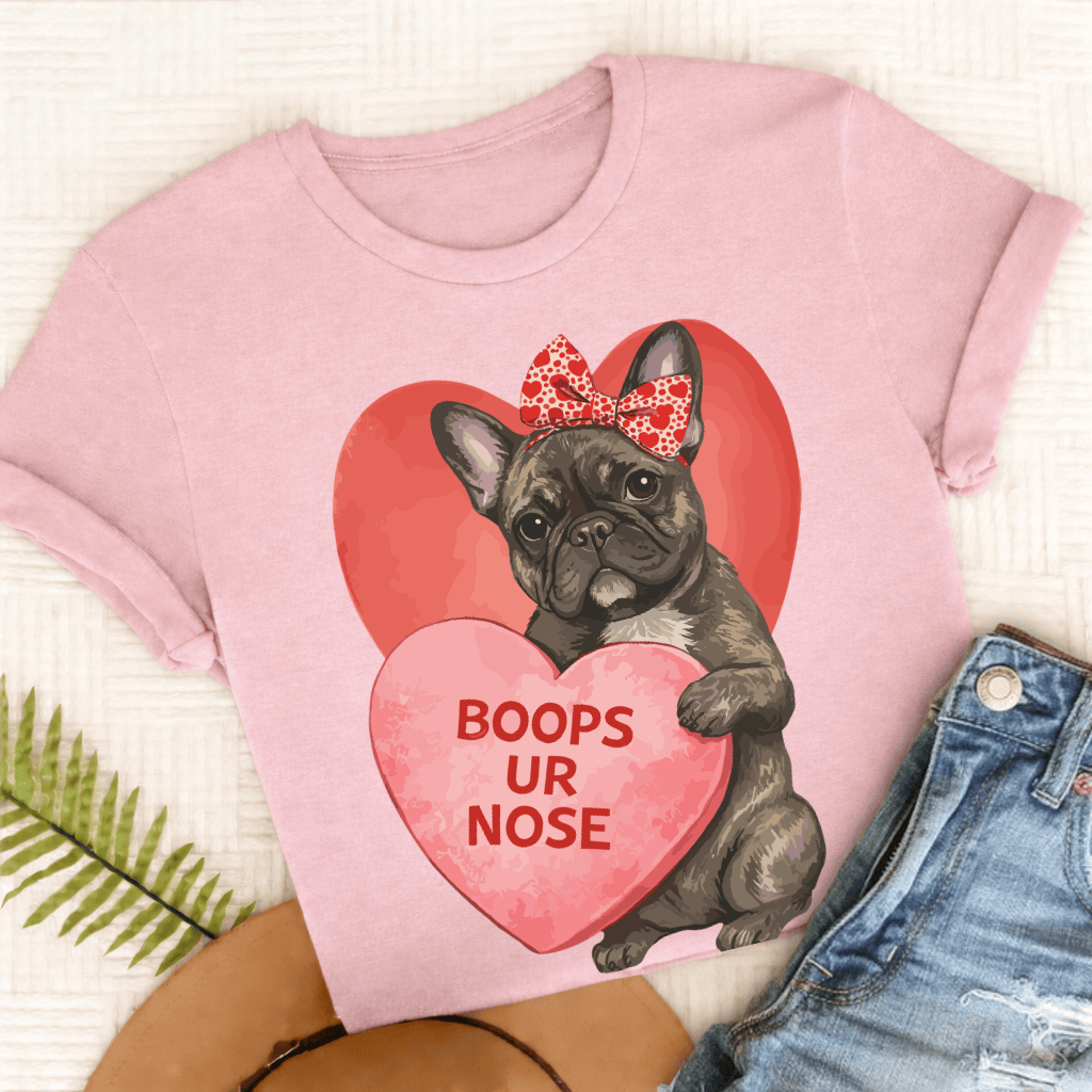 Personalized Frenchie Boops Valentine Unisex Tshirt Comfort Colors Blossom