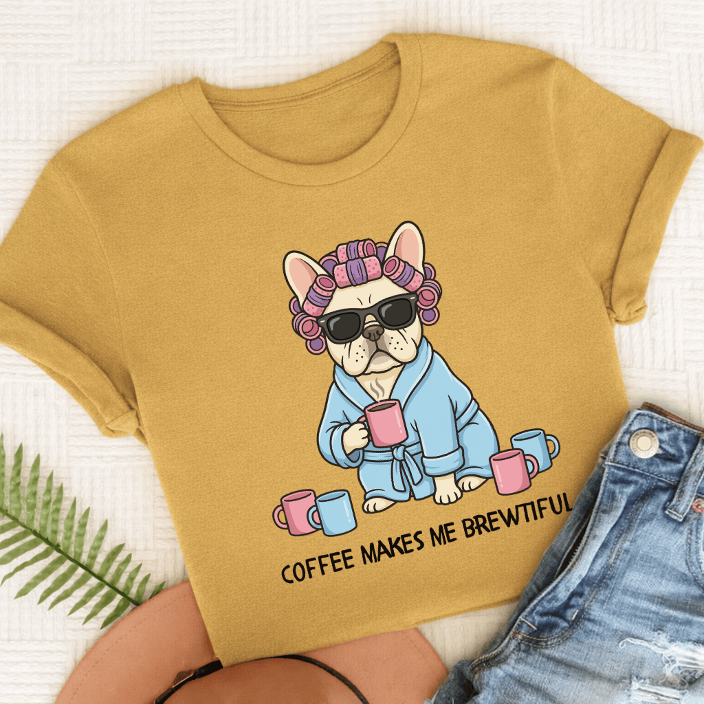 Personalized Frenchie Brewtiful Coffee Unisex TShirt Comfort Colors Mustard