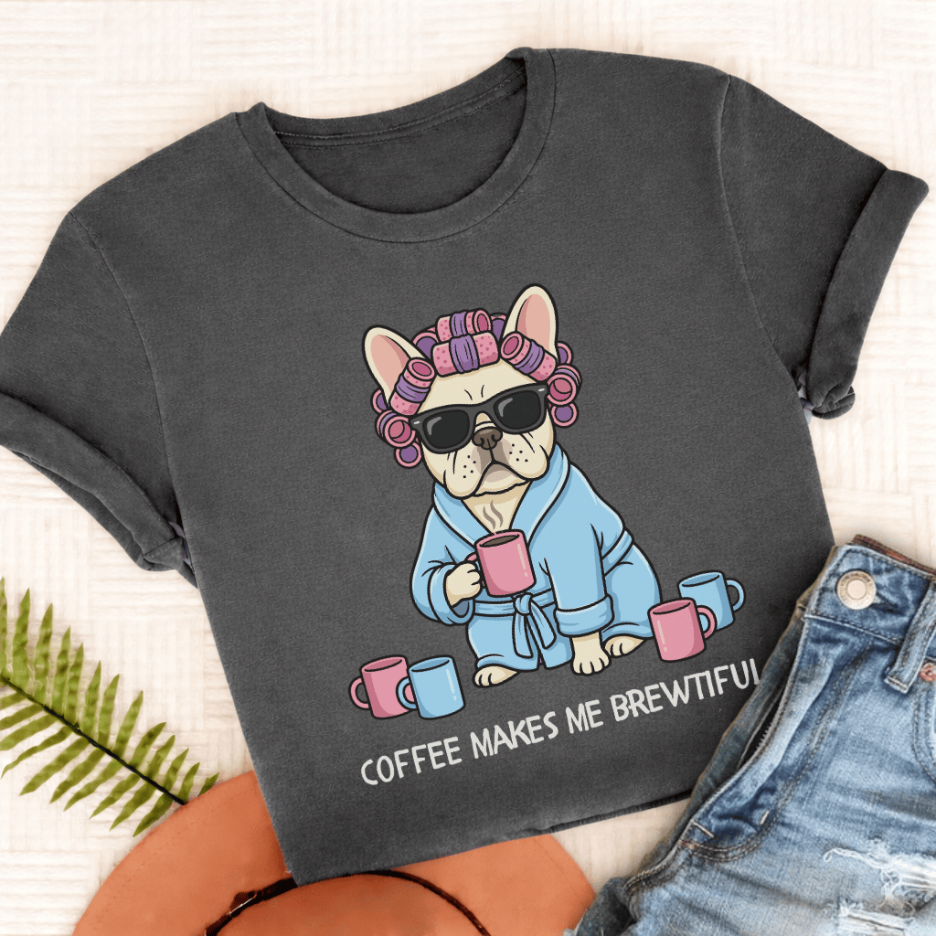 Personalized Frenchie Brewtiful Coffee Unisex TShirt Comfort Colors Pepper