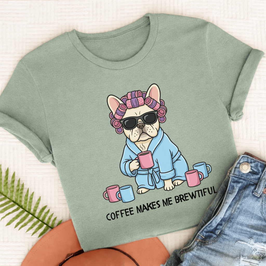 Personalized Frenchie Brewtiful Coffee Unisex TShirt Comfort Colors Bay