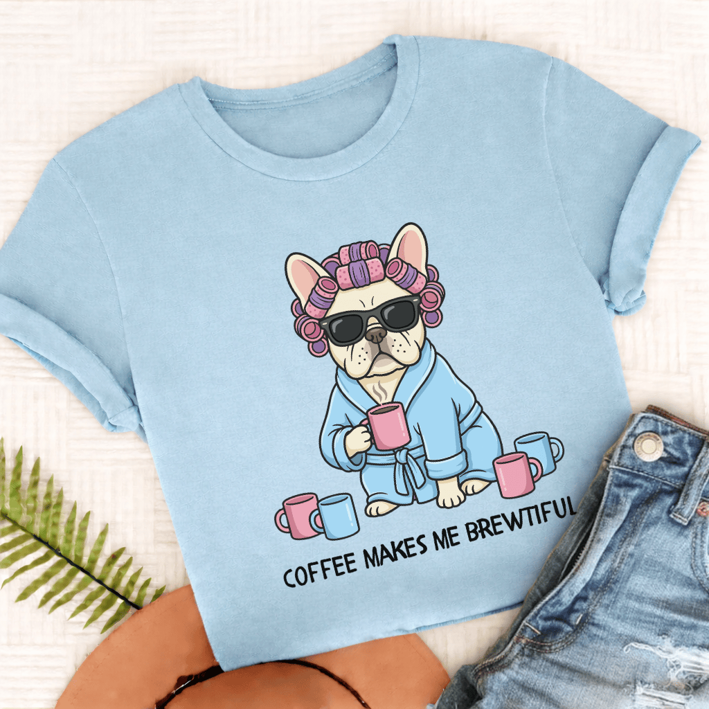 Personalized Frenchie Brewtiful Coffee Unisex TShirt Comfort Colors Chambray
