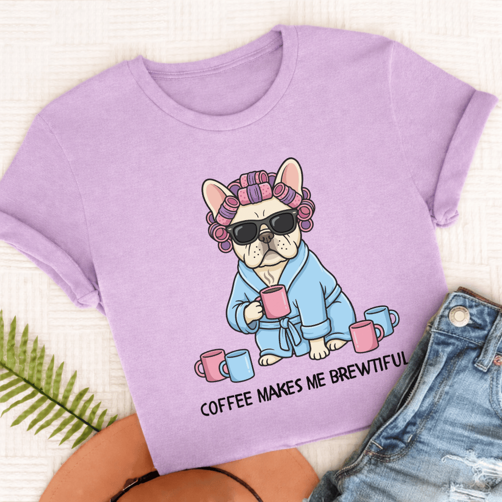 Personalized Frenchie Brewtiful Coffee Unisex TShirt Comfort Colors Orchid