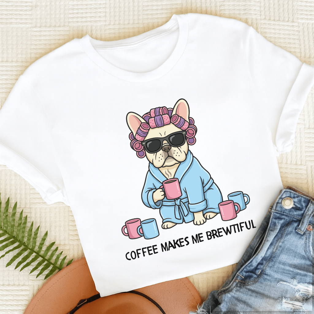 Personalized Frenchie Brewtiful Coffee Unisex TShirt White