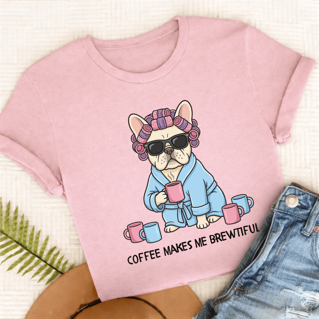 Personalized Frenchie Brewtiful Coffee Unisex TShirt Comfort Colors Blossom