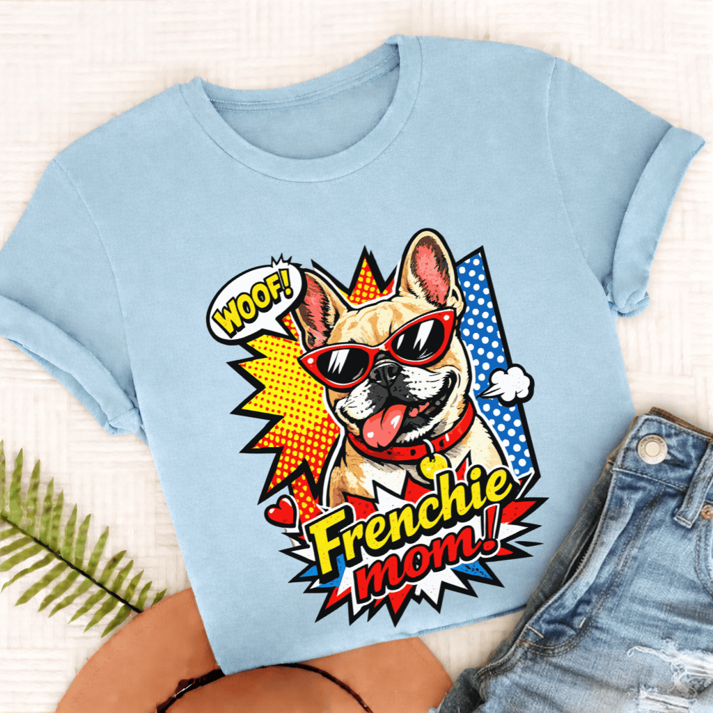 Personalized Frenchie Comic Book Mom Unisex TShirt Comfort Colors Chambray