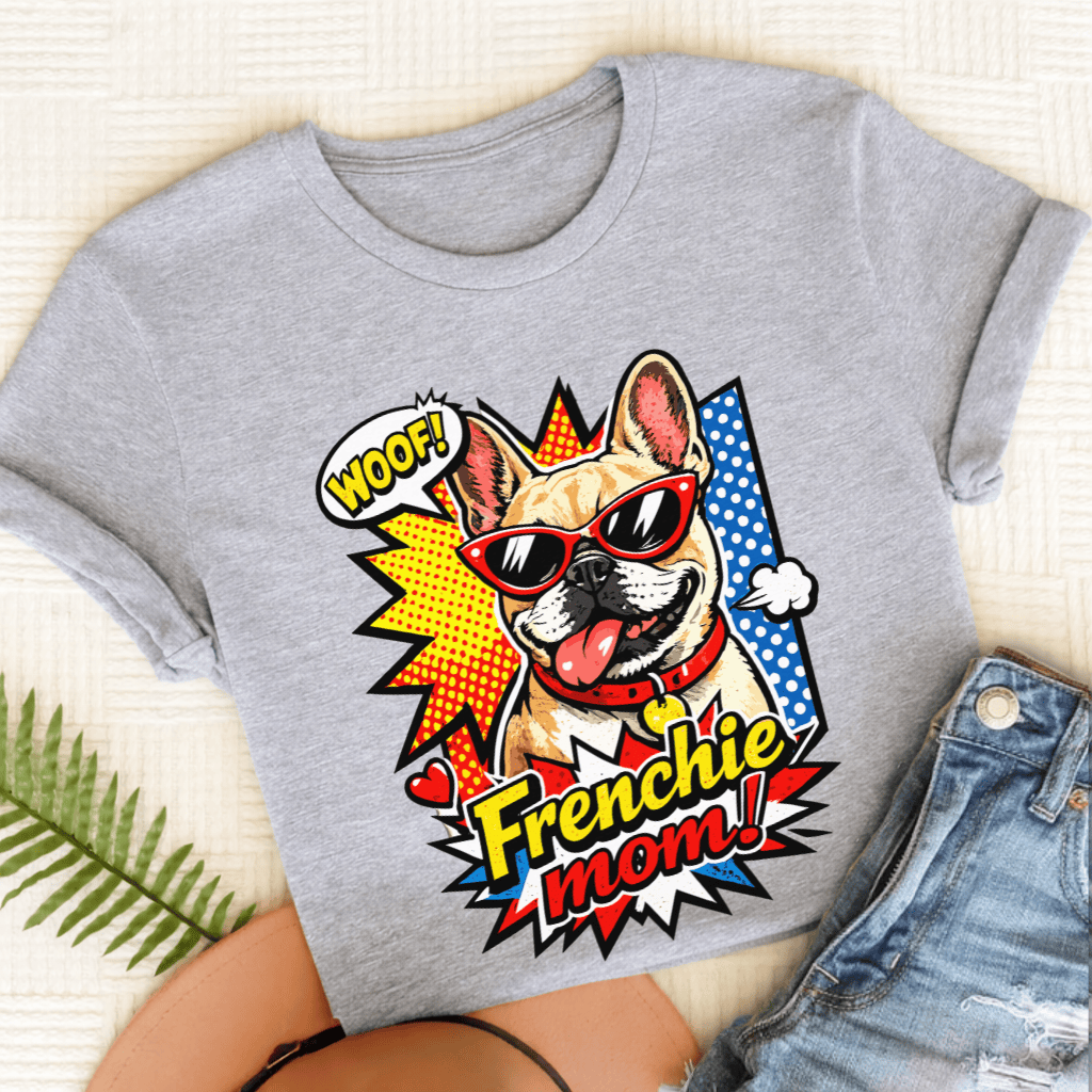 Personalized Frenchie Comic Book Mom Unisex TShirt Sport Grey