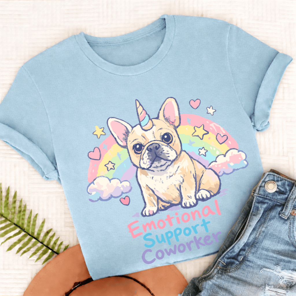 Personalized Frenchie Emotional Coworker Unisex TShirt Comfort Colors Chambray