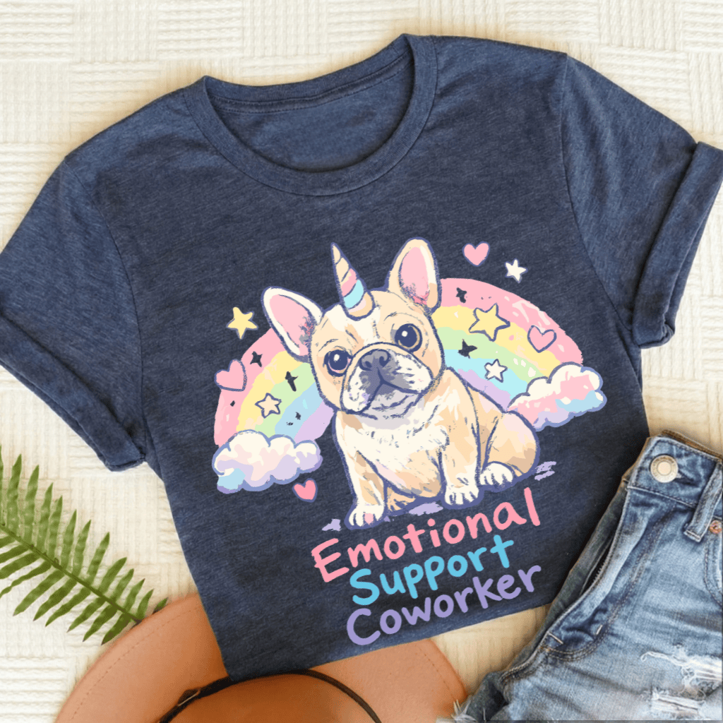 Personalized Frenchie Emotional Coworker Unisex TShirt Heather Navy
