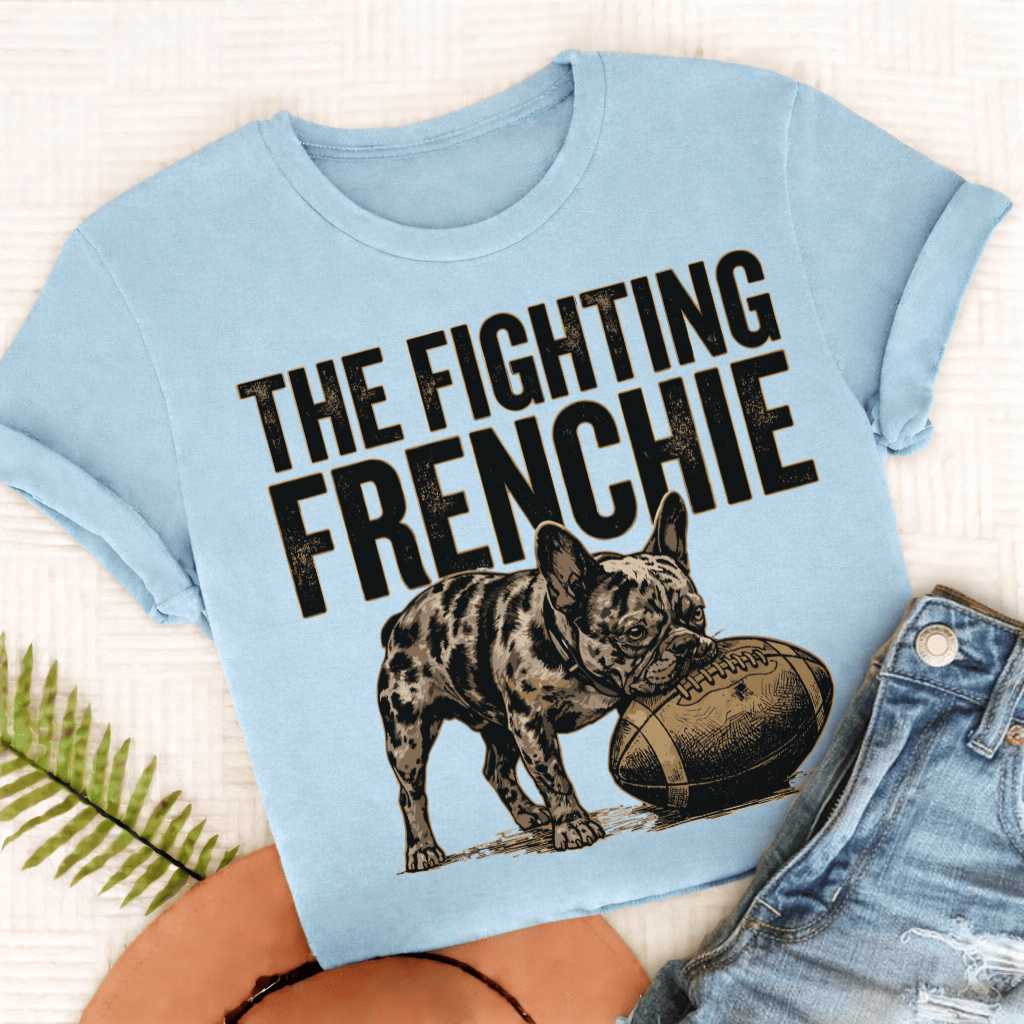 Personalized Frenchie Football Unisex TShirt Comfort Colors Chambray