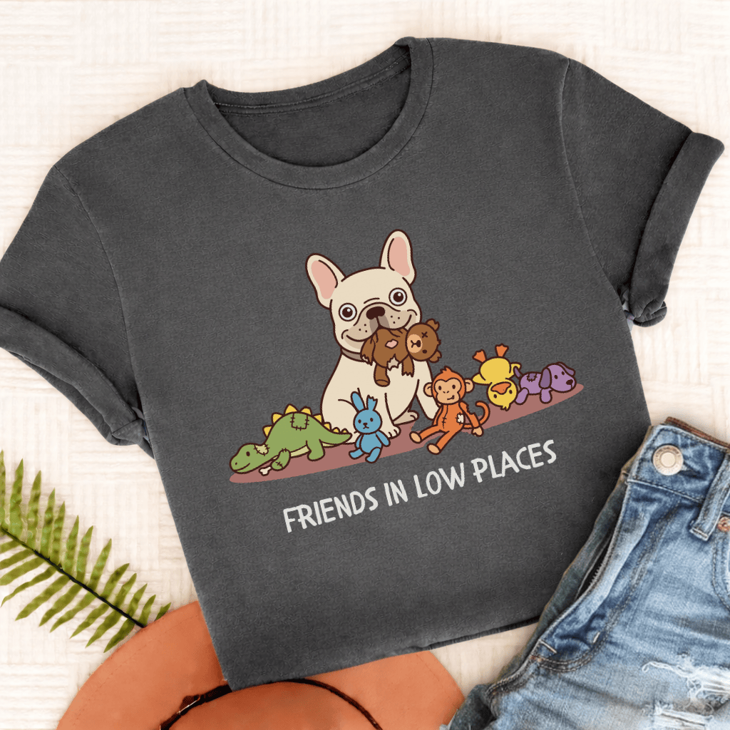 Personalized Frenchie Friends Low Places Unisex TShirt Comfort Colors Pepper