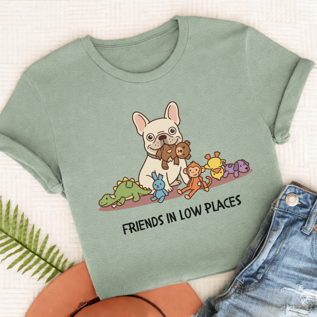 Personalized Frenchie Friends Low Places Unisex TShirt Comfort Colors Bay