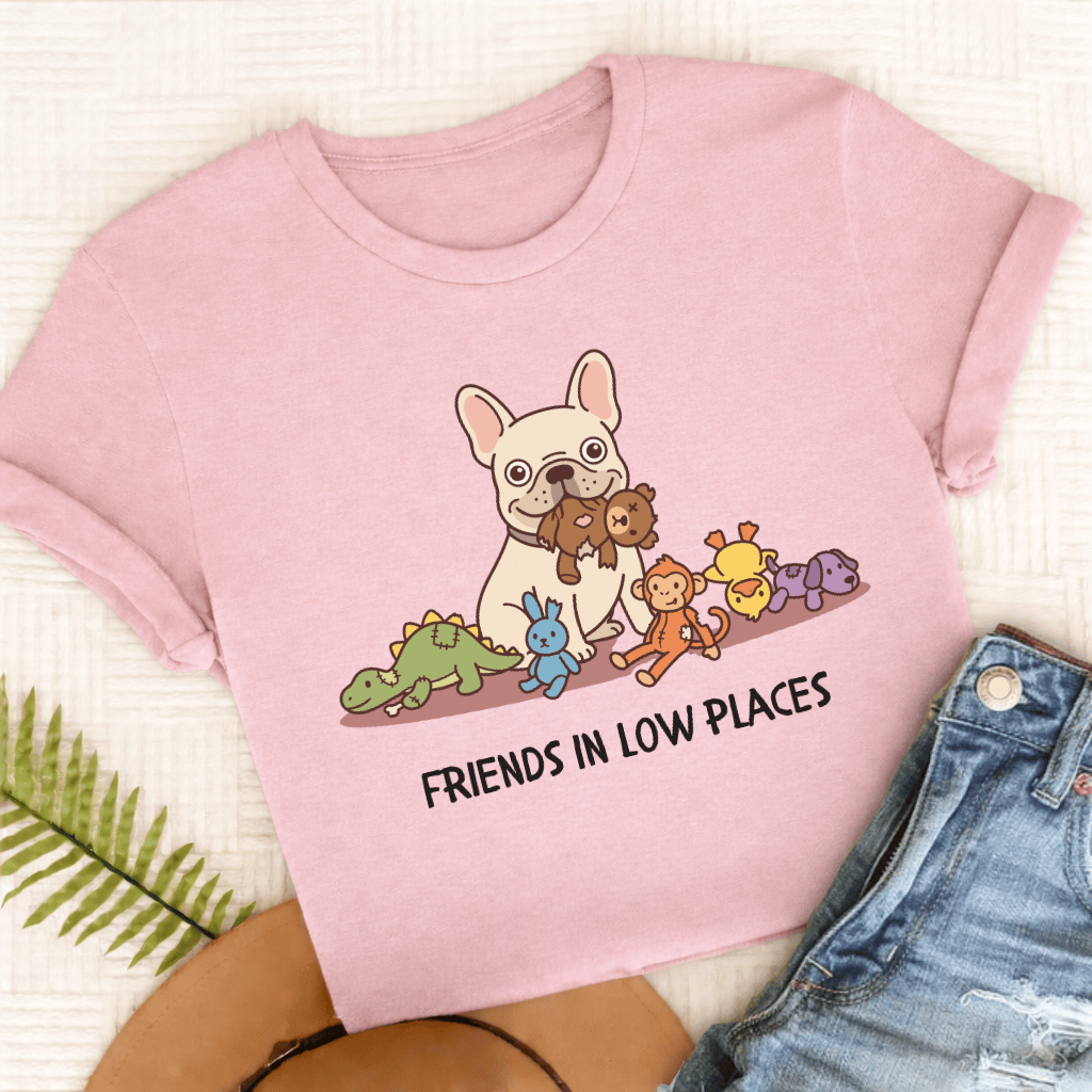 Personalized Frenchie Friends Low Places Unisex TShirt Comfort Colors Blossom