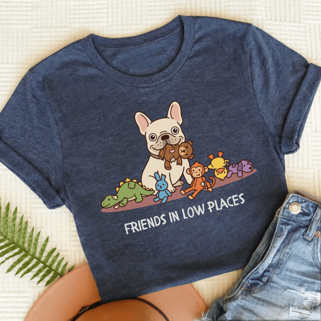 Personalized Frenchie Friends Low Places Unisex TShirt Heather Navy