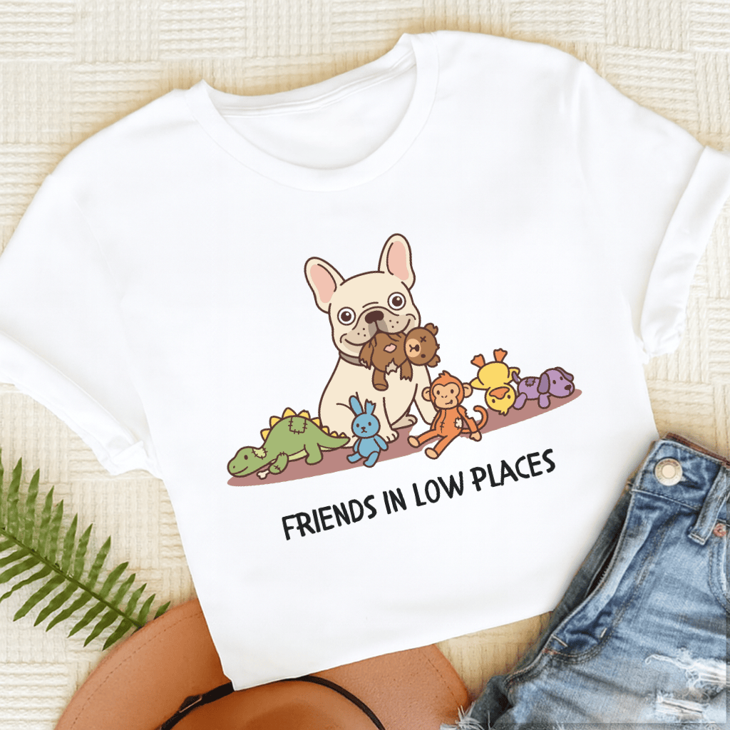 Personalized Frenchie Friends Low Places Unisex TShirt White