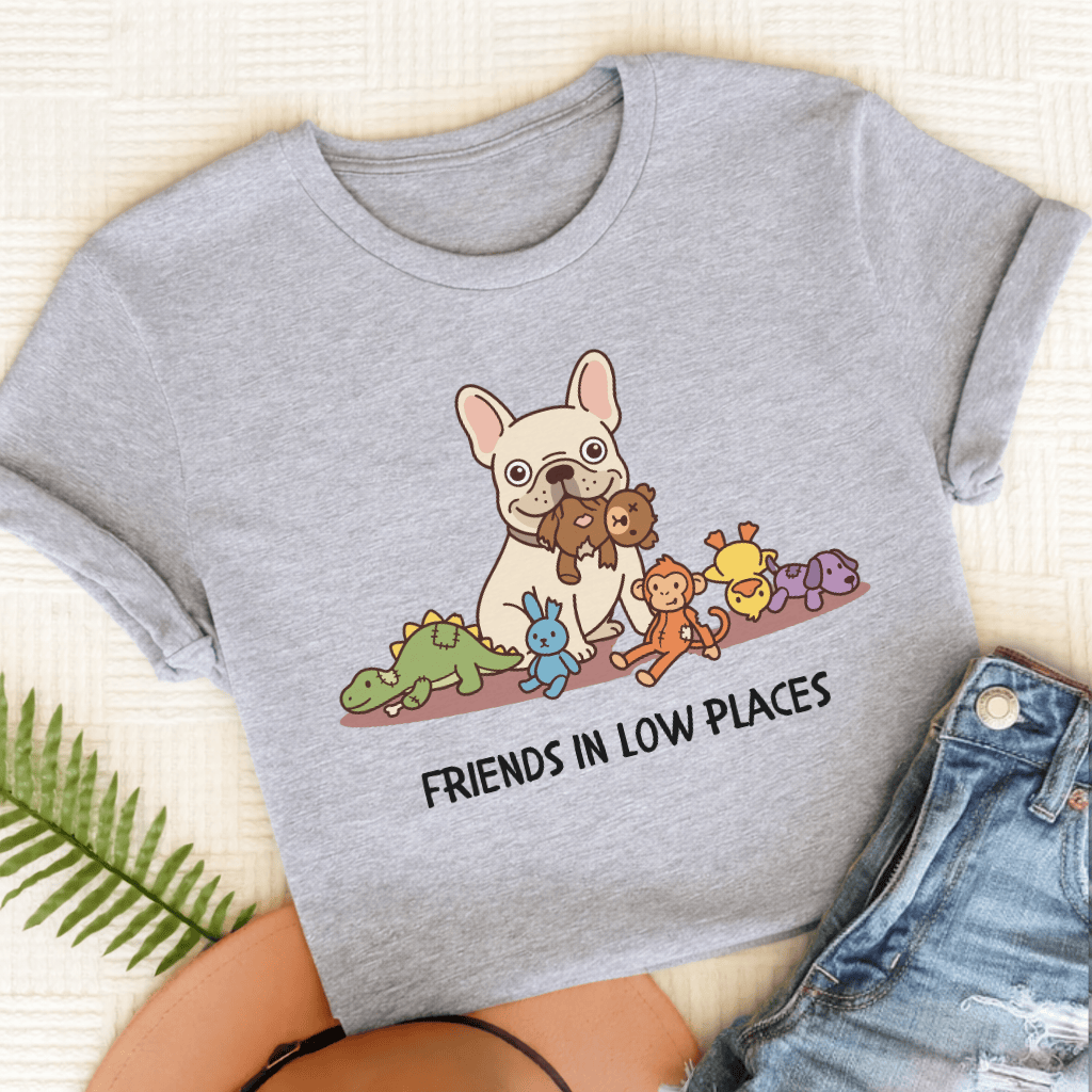 Personalized Frenchie Friends Low Places Unisex TShirt Sport Grey