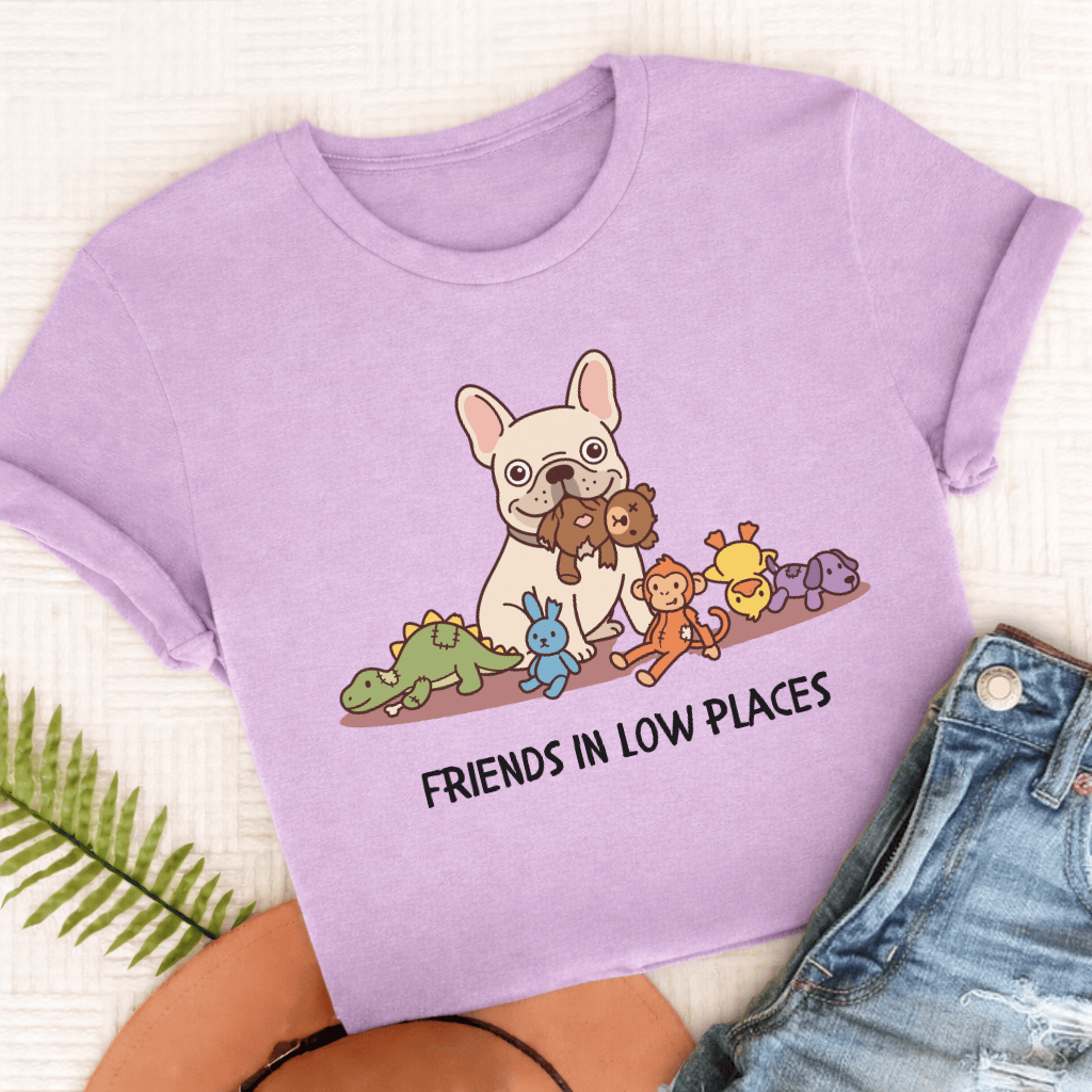 Personalized Frenchie Friends Low Places Unisex TShirt Comfort Colors Orchid
