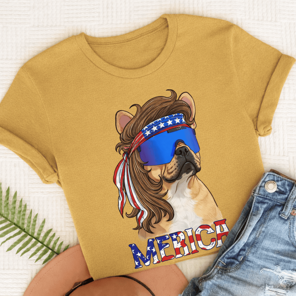 Personalized Frenchie Funny Merica Unisex Tshirt Comfort Colors Mustard