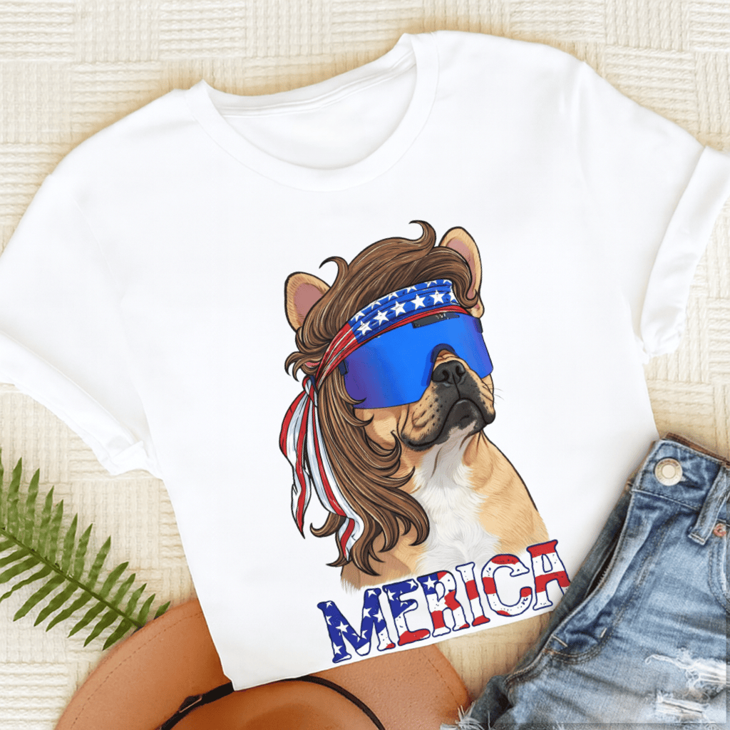 Personalized Frenchie Funny Merica Unisex Tshirt White