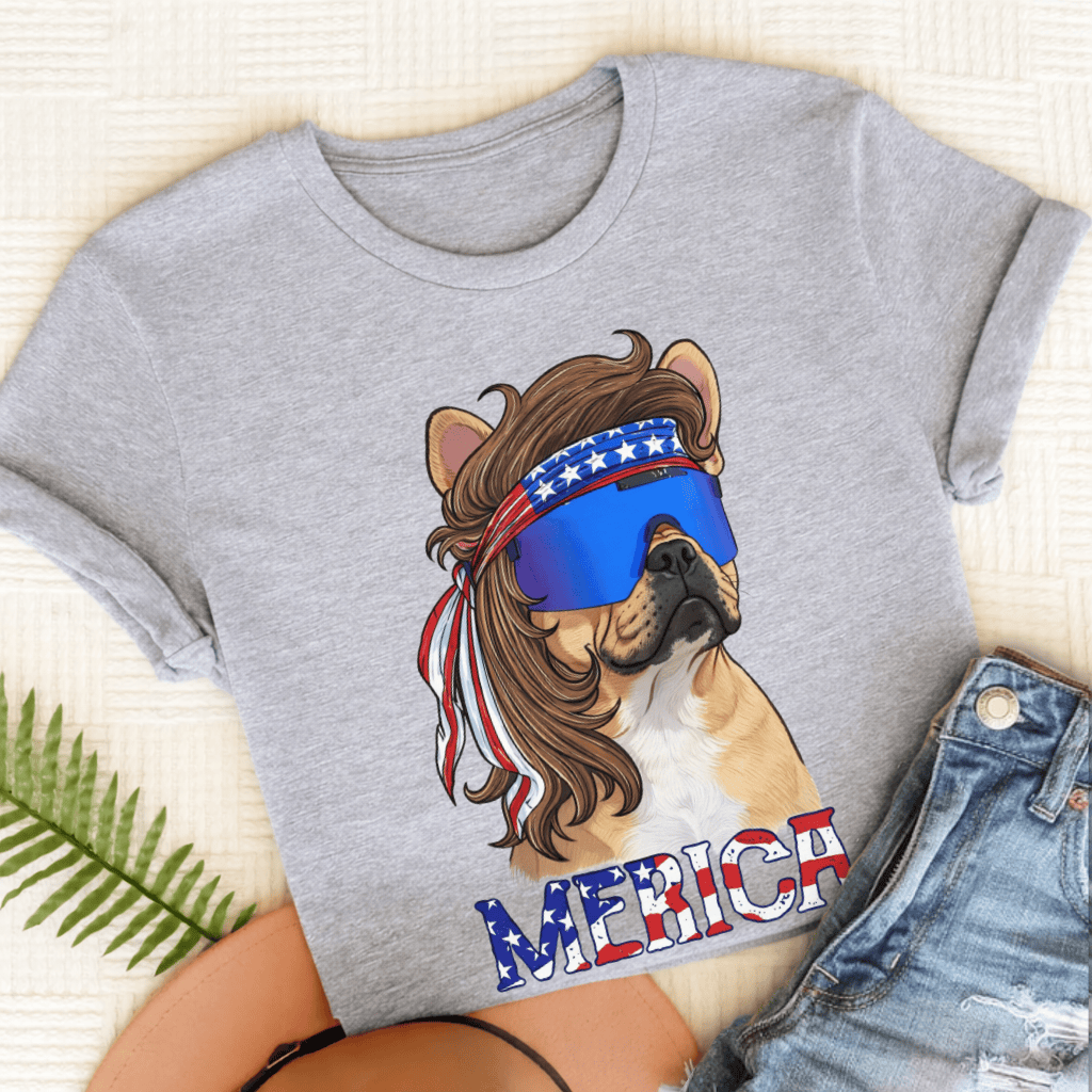 Personalized Frenchie Funny Merica Unisex Tshirt Sport Grey