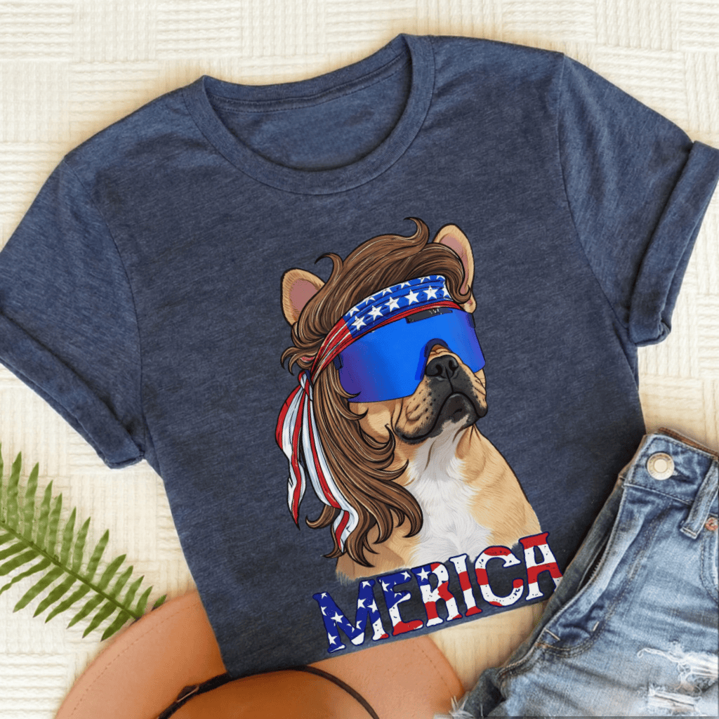 Personalized Frenchie Funny Merica Unisex Tshirt Heather Navy