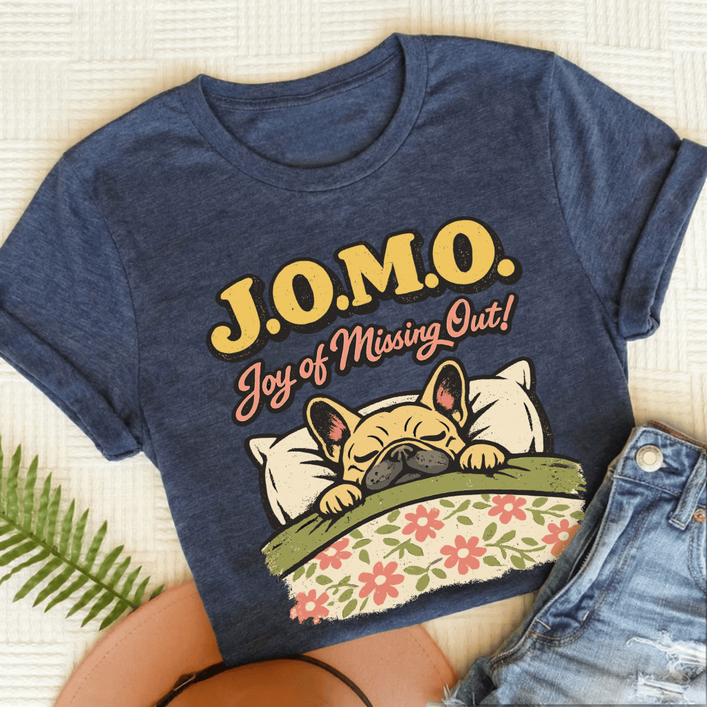 Personalized Frenchie JOMO Unisex TShirt Heather Navy