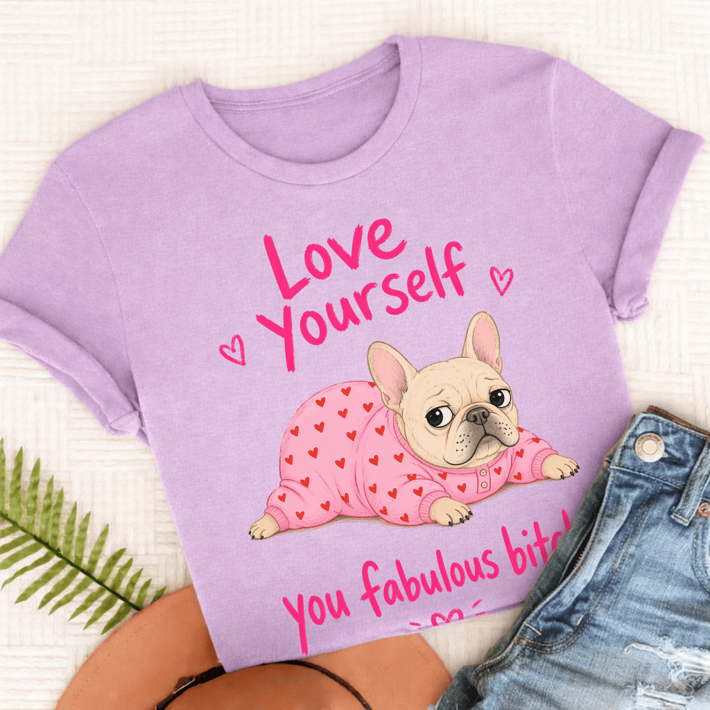Personalized Frenchie Love Yourself Unisex TShirt Comfort Colors Orchid