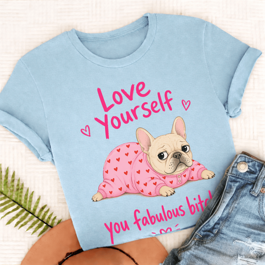 Personalized Frenchie Love Yourself Unisex TShirt Comfort Colors Chambray