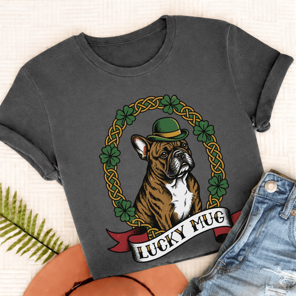 Personalized Frenchie Lucky St Paticks Unisex TShirt Comfort Colors Pepper