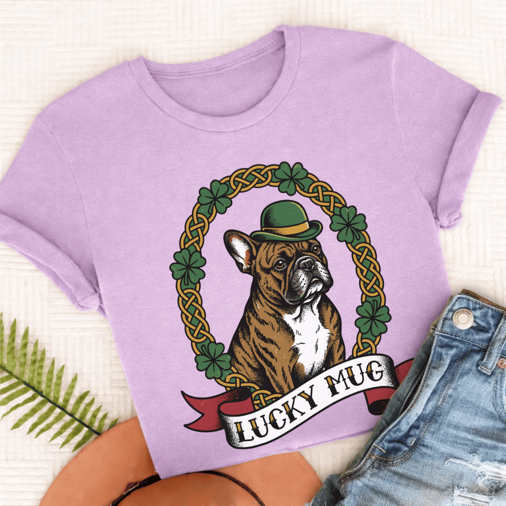 Personalized Frenchie Lucky St Paticks Unisex TShirt Comfort Colors Orchid