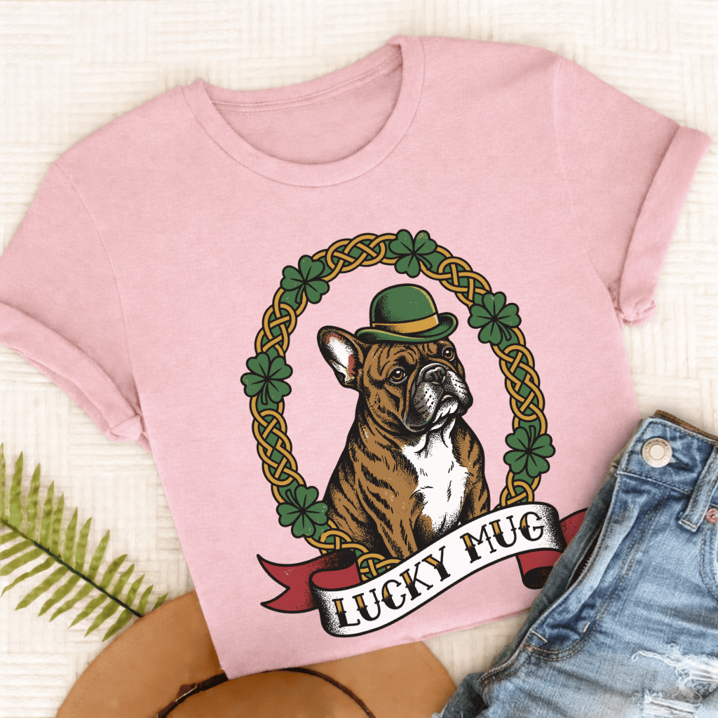 Personalized Frenchie Lucky St Paticks Unisex TShirt Comfort Colors Blossom