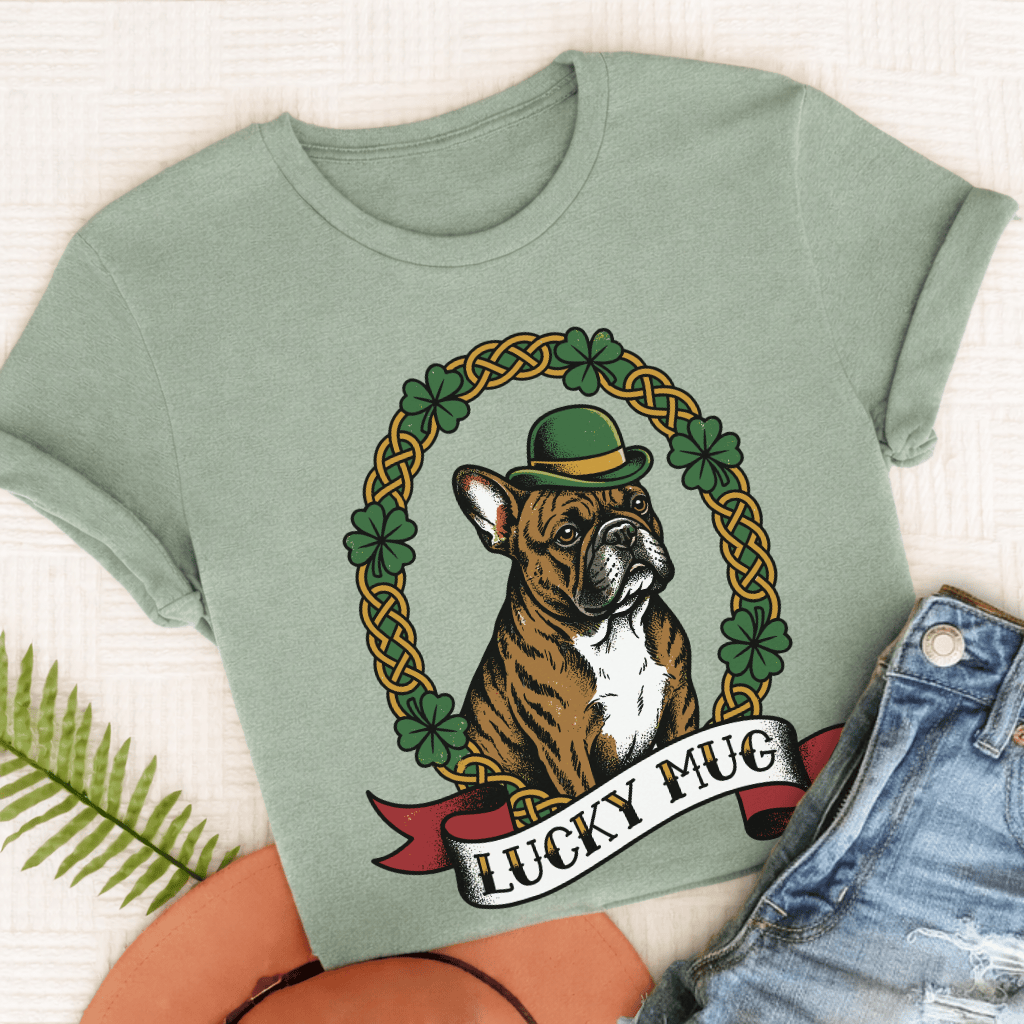 Personalized Frenchie Lucky St Paticks Unisex TShirt Comfort Colors Bay