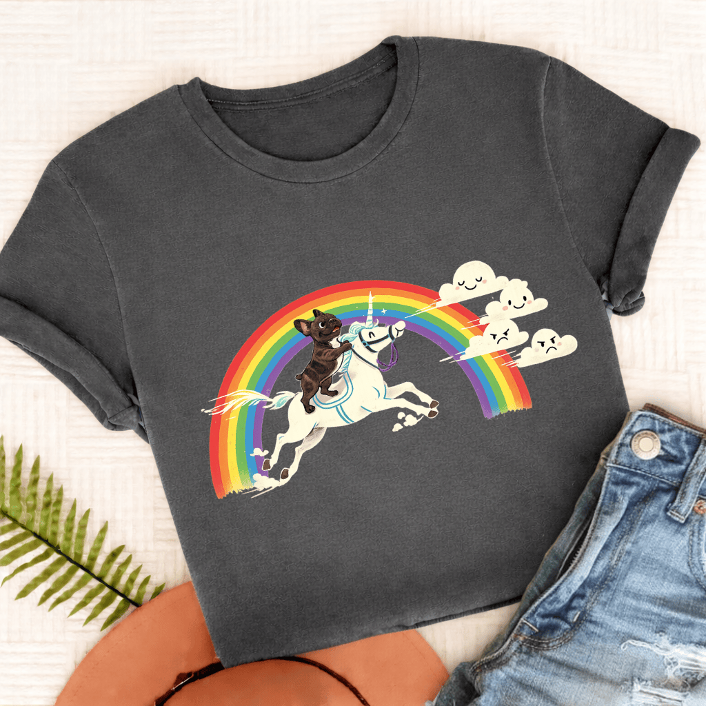 Personalized Frenchie Rainbow Unicorn Unisex Tshirt Comfort Colors Pepper