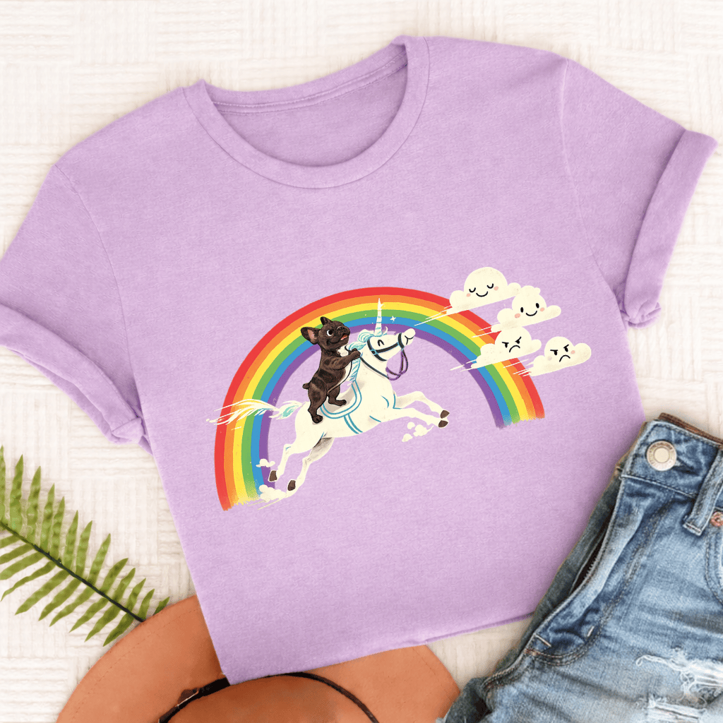 Personalized Frenchie Rainbow Unicorn Unisex Tshirt Comfort Colors Orchid