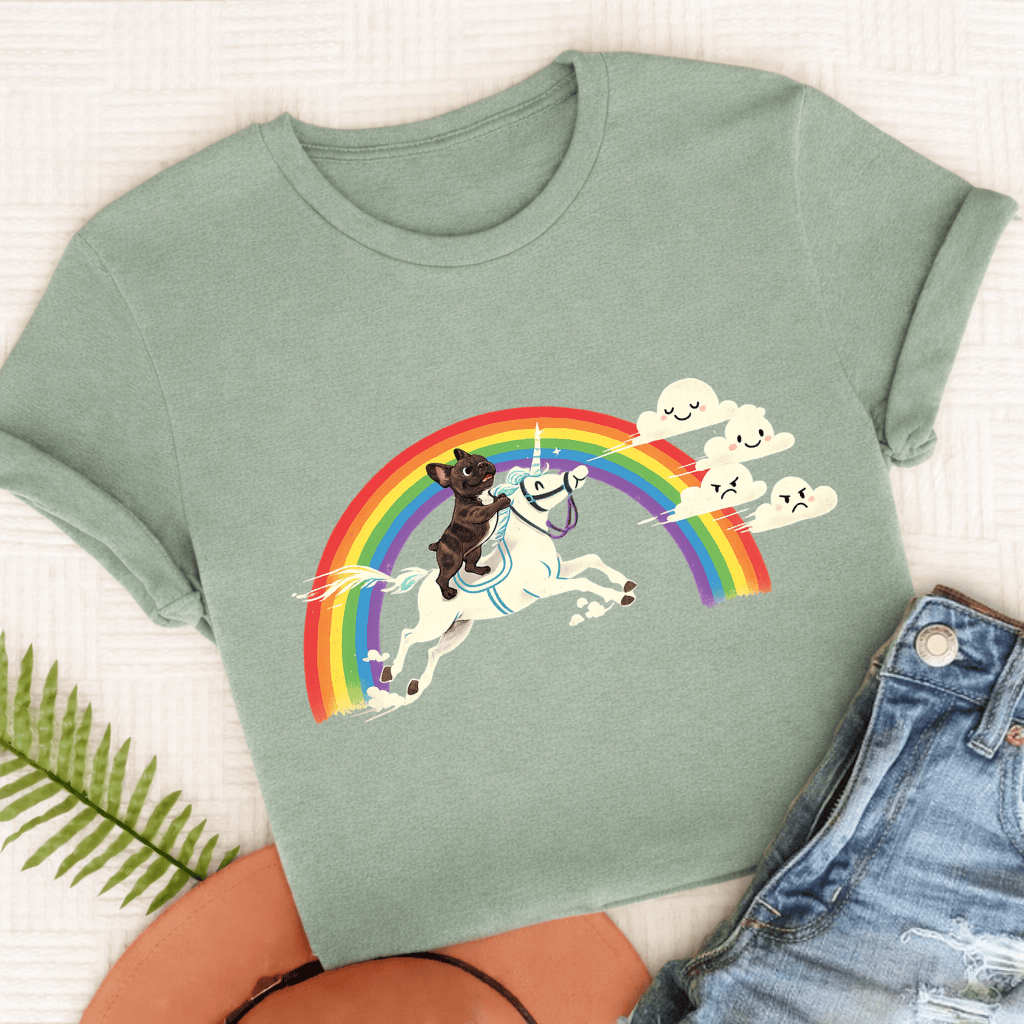 Personalized Frenchie Rainbow Unicorn Unisex Tshirt Comfort Colors Bay