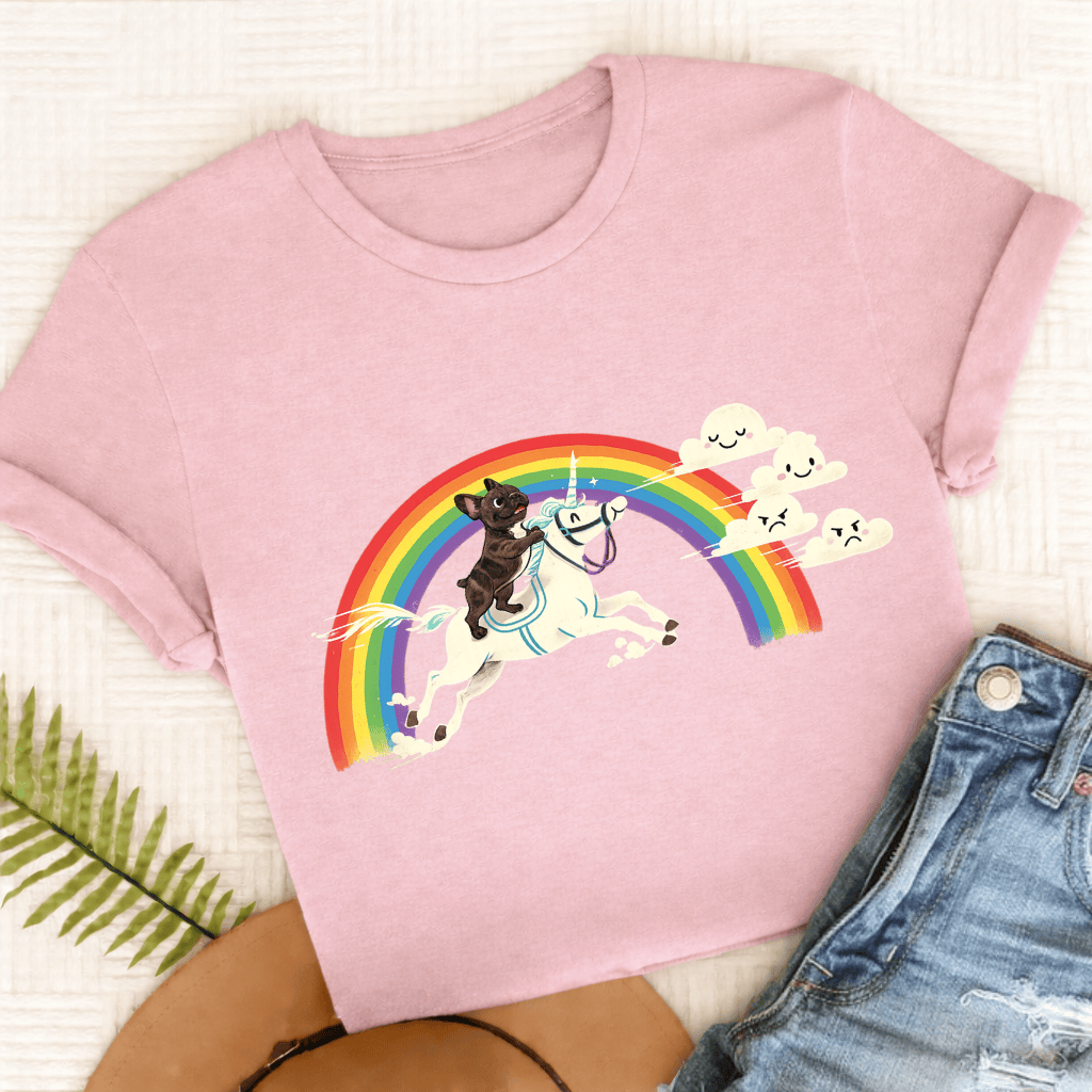 Personalized Frenchie Rainbow Unicorn Unisex Tshirt Comfort Colors Blossom