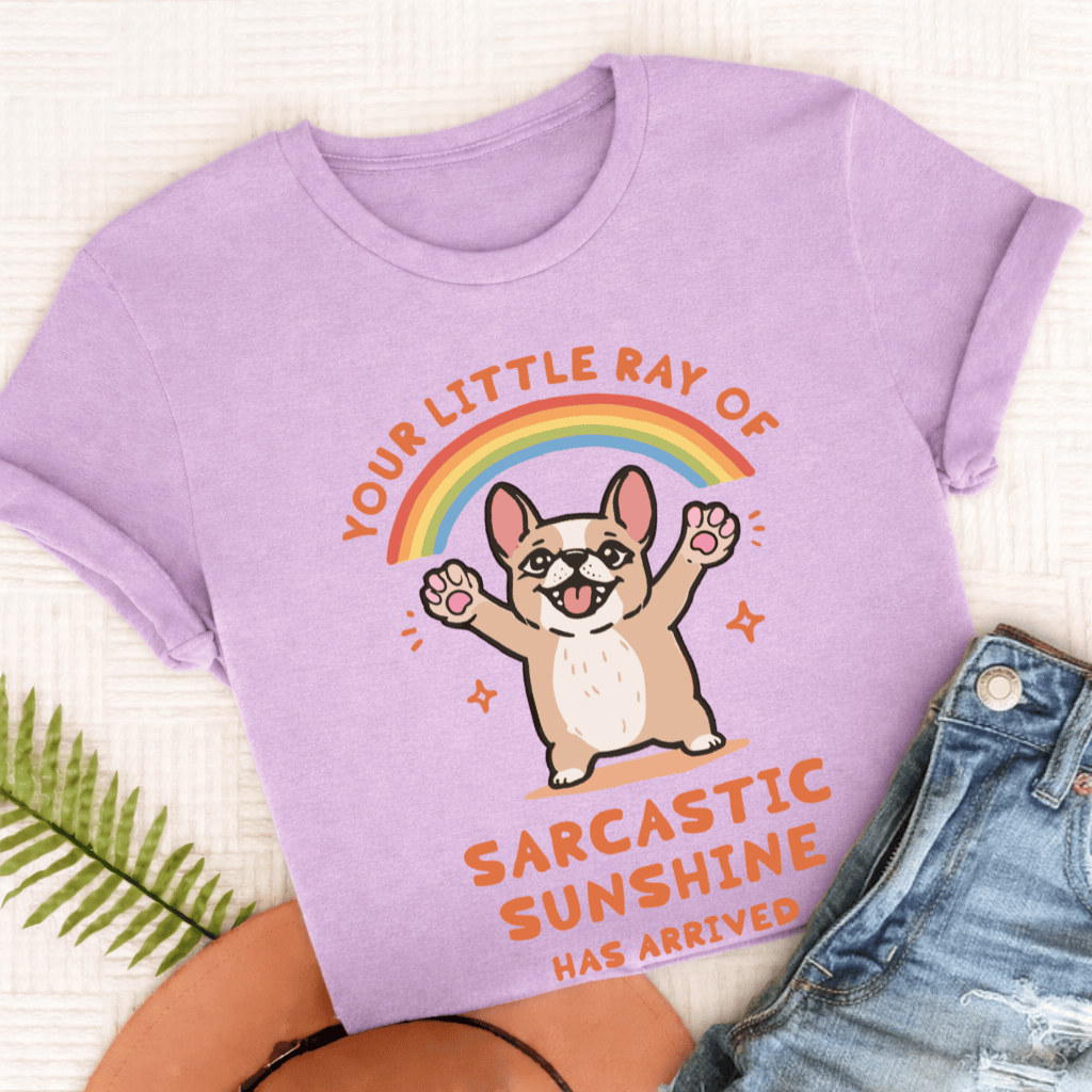 Personalized Frenchie Ray of Sunshine Unisex TShirt Comfort Colors Orchid