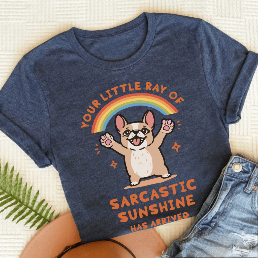 Personalized Frenchie Ray of Sunshine Unisex TShirt Heather Navy
